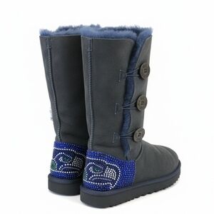 Unique Blue Bailey Button Uggs. Size 8 Woman's With Rhinestone Seahawks Heel.